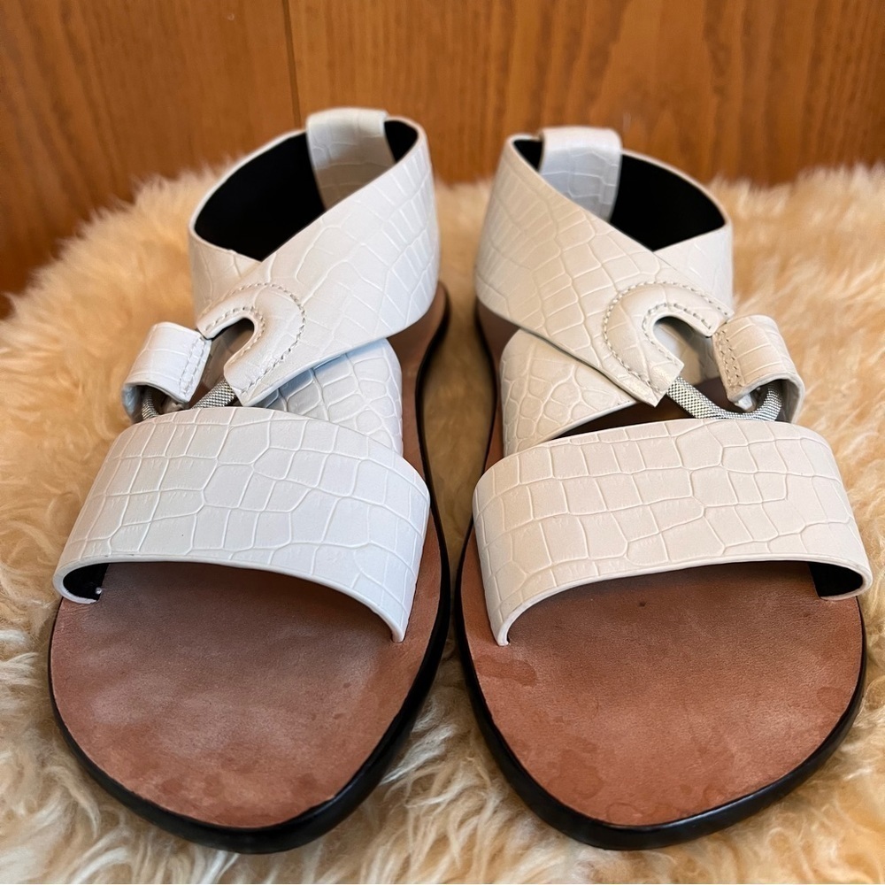 Rag & Bone White August Mock-Croc Flat Sandals Sz-37 - Picture 3 of 9